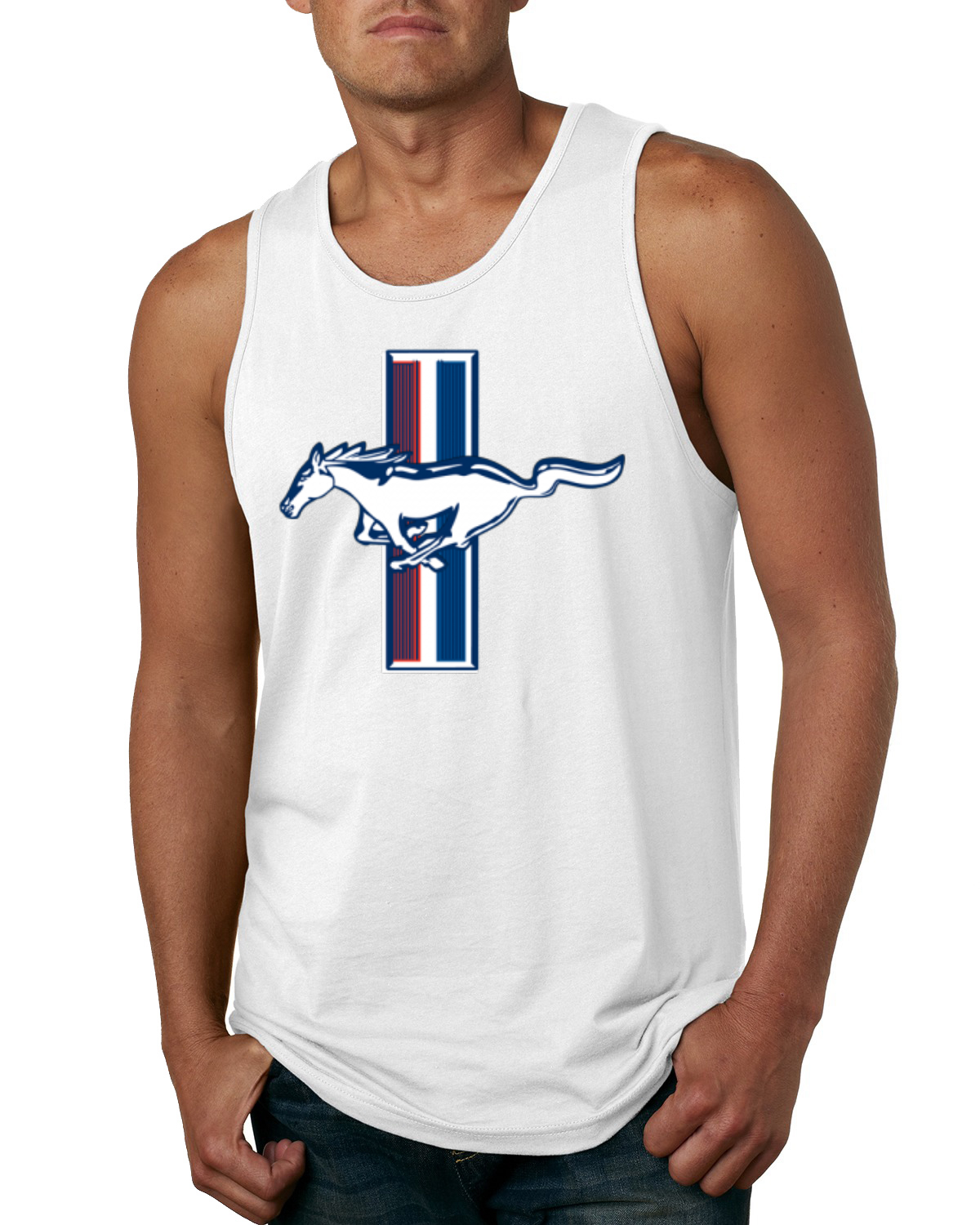 Ford Mustang Retro USA Vintage Logo Classic Bar Cars and Trucks Men Tank Top - Picture 8 of 8