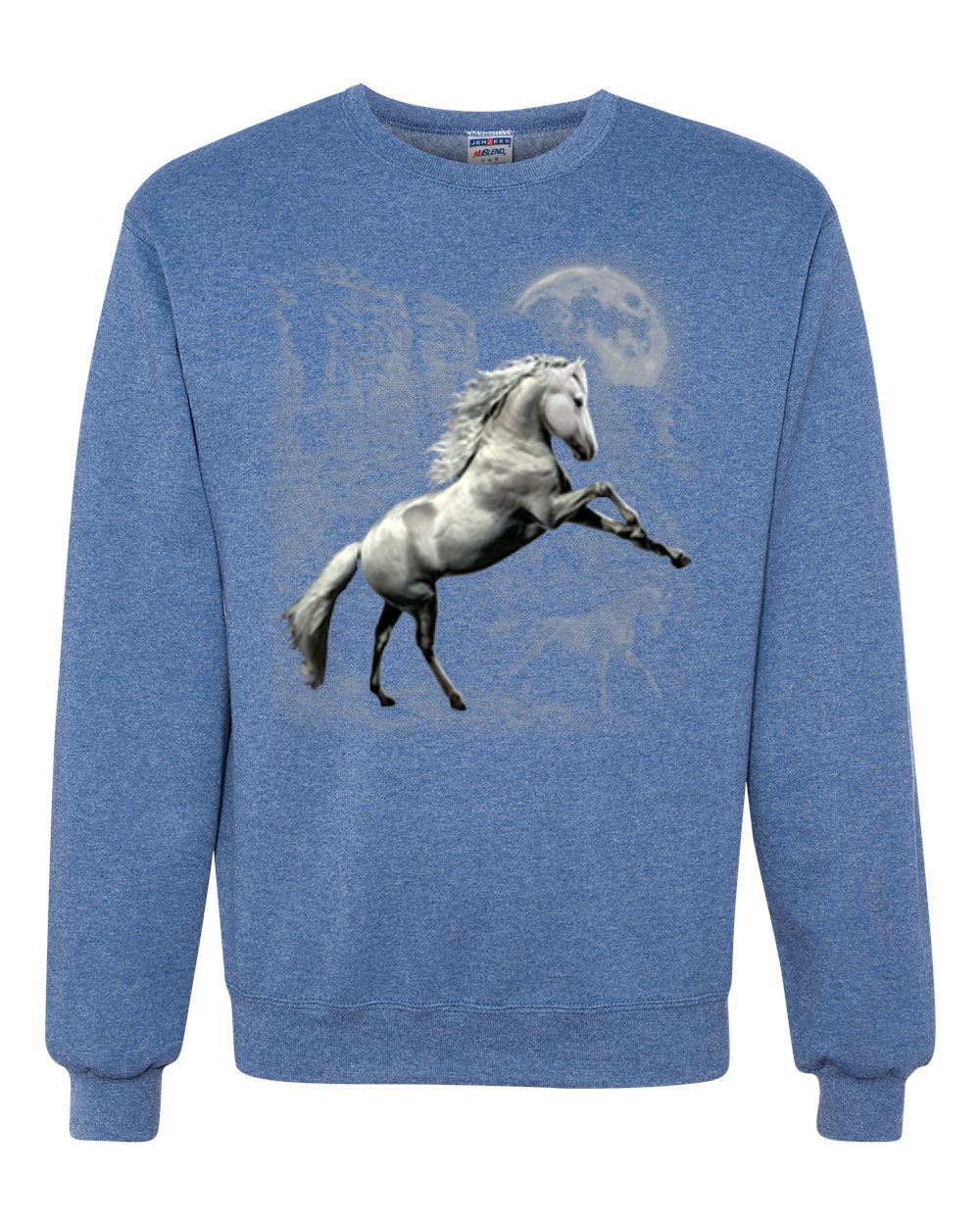 White Horse with Moon in the Darkness Animals Unisex Crewneck Graphic ...