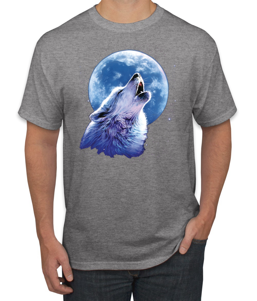 Wolf Howling at the Moon Mens Graphic T-Shirt | eBay