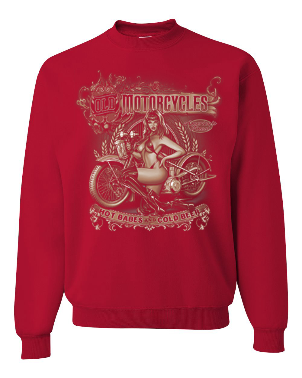 Old Motorcycles Hot Babes And Cold Beer Biker Girl Bikini Hoodie Pullover