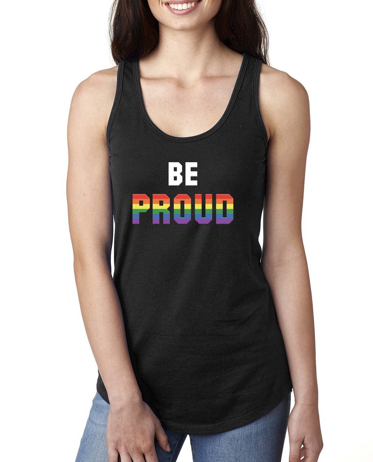 Be Proud LGBTQ Pride Rainbow Gay Lesbian Bisexual Transgender Racerback Tank Top - Picture 3 of 14