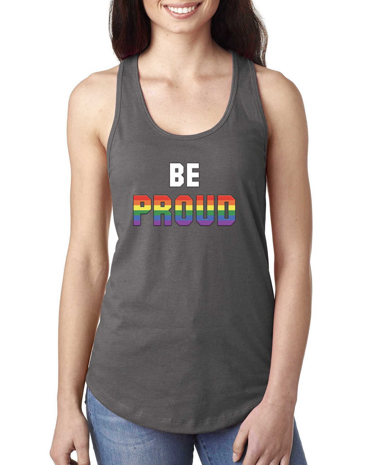 Be Proud LGBTQ Pride Rainbow Gay Lesbian Bisexual Transgender Racerback Tank Top - Picture 9 of 14