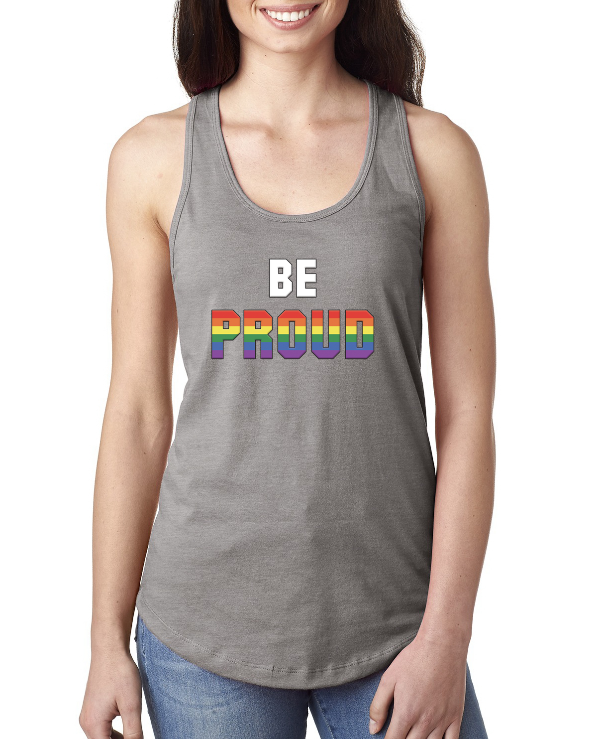 Be Proud LGBTQ Pride Rainbow Gay Lesbian Bisexual Transgender Racerback Tank Top - Picture 4 of 14