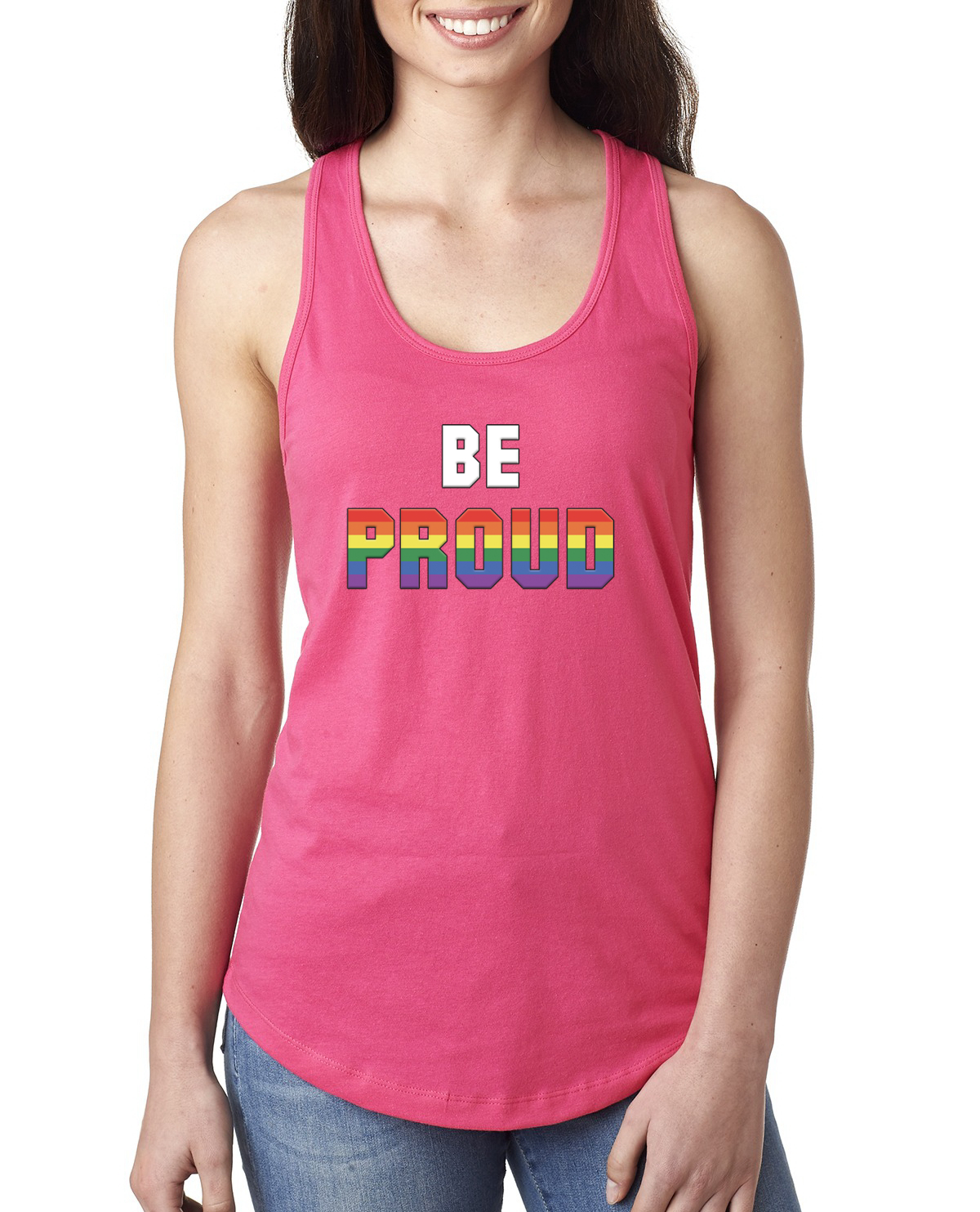 Be Proud LGBTQ Pride Rainbow Gay Lesbian Bisexual Transgender Racerback Tank Top - Picture 10 of 14