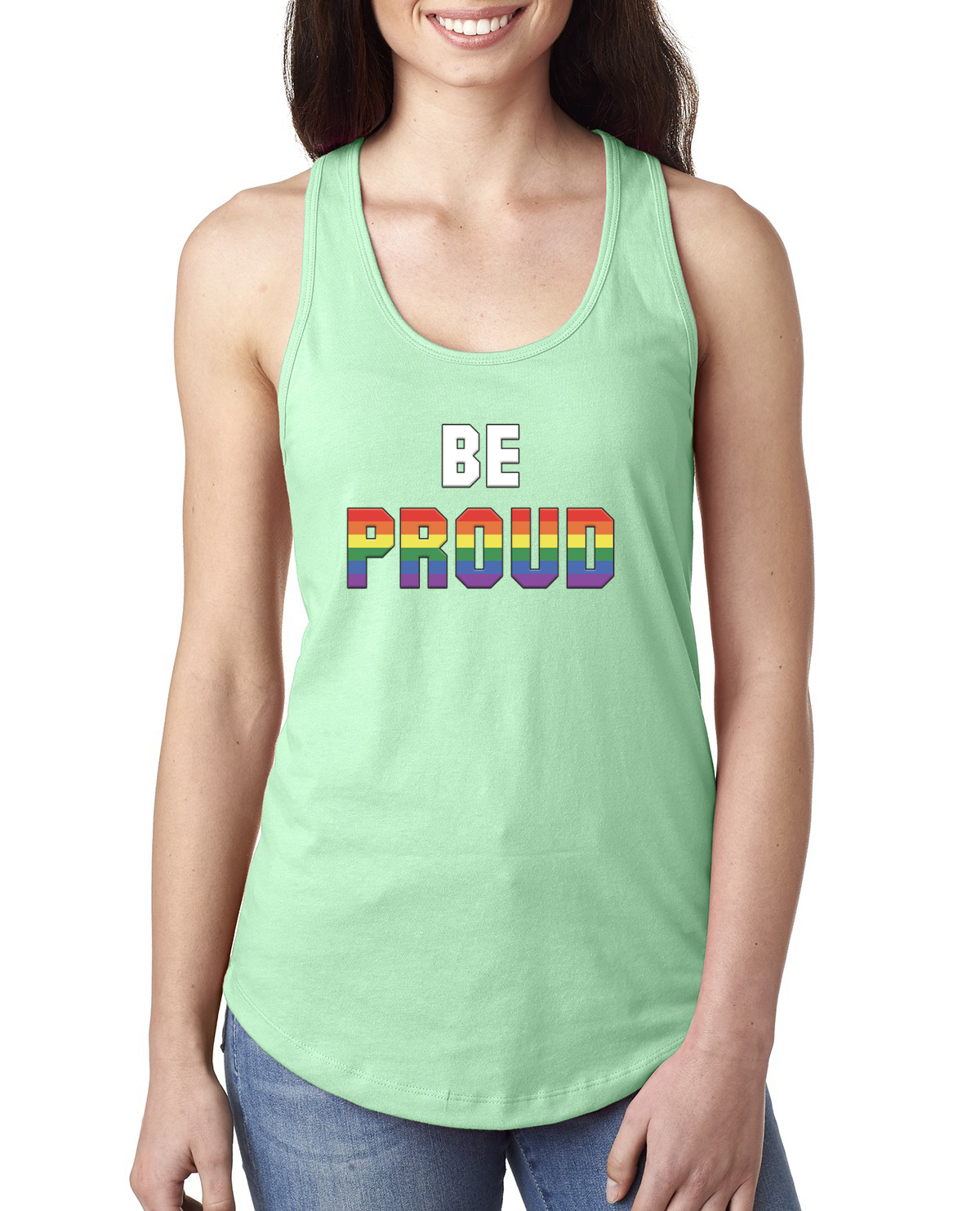 Be Proud LGBTQ Pride Rainbow Gay Lesbian Bisexual Transgender Racerback Tank Top - Picture 11 of 14