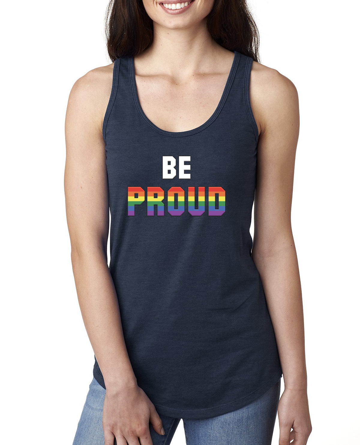 Be Proud LGBTQ Pride Rainbow Gay Lesbian Bisexual Transgender Racerback Tank Top - Picture 6 of 14