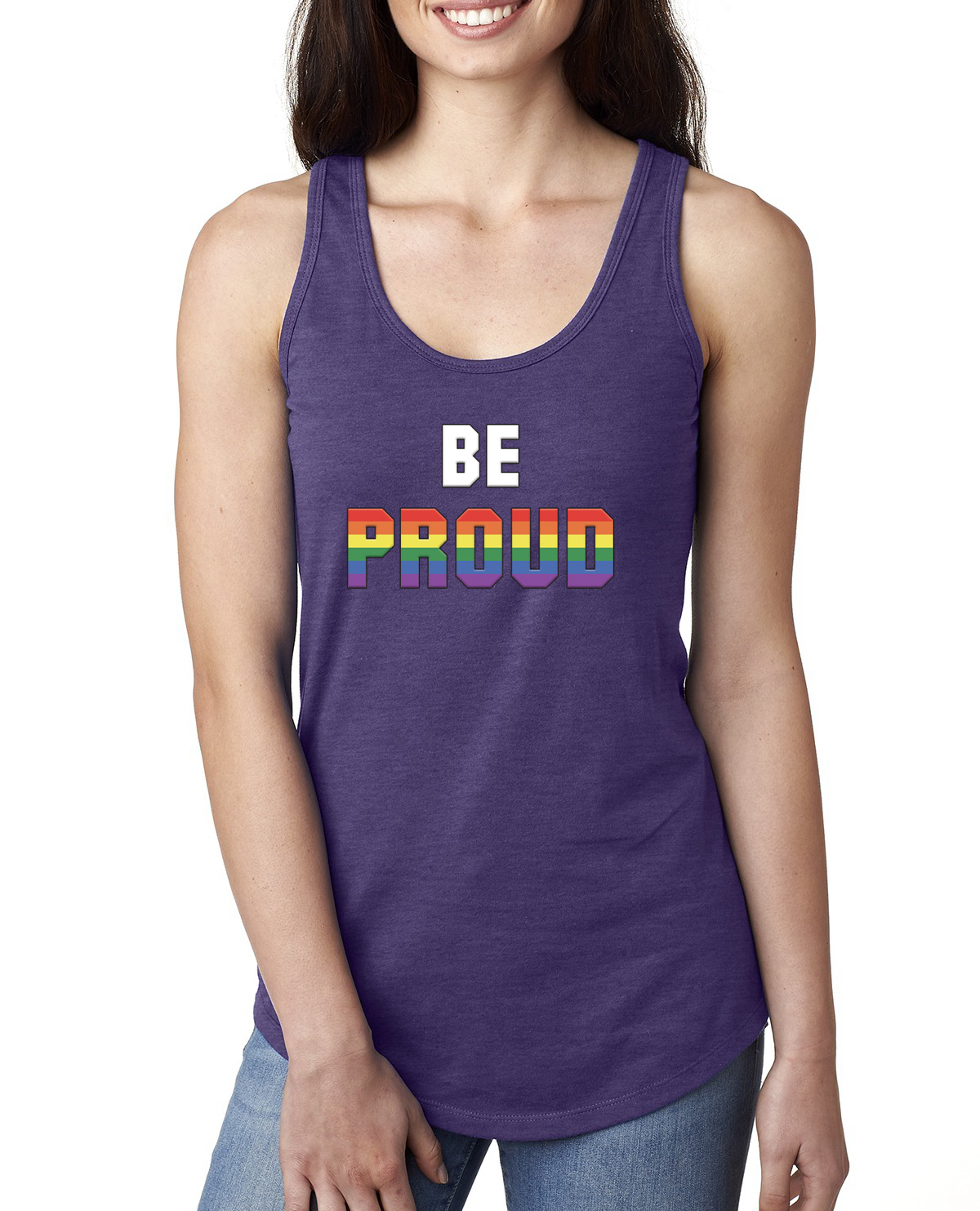 Be Proud LGBTQ Pride Rainbow Gay Lesbian Bisexual Transgender Racerback Tank Top - Picture 12 of 14