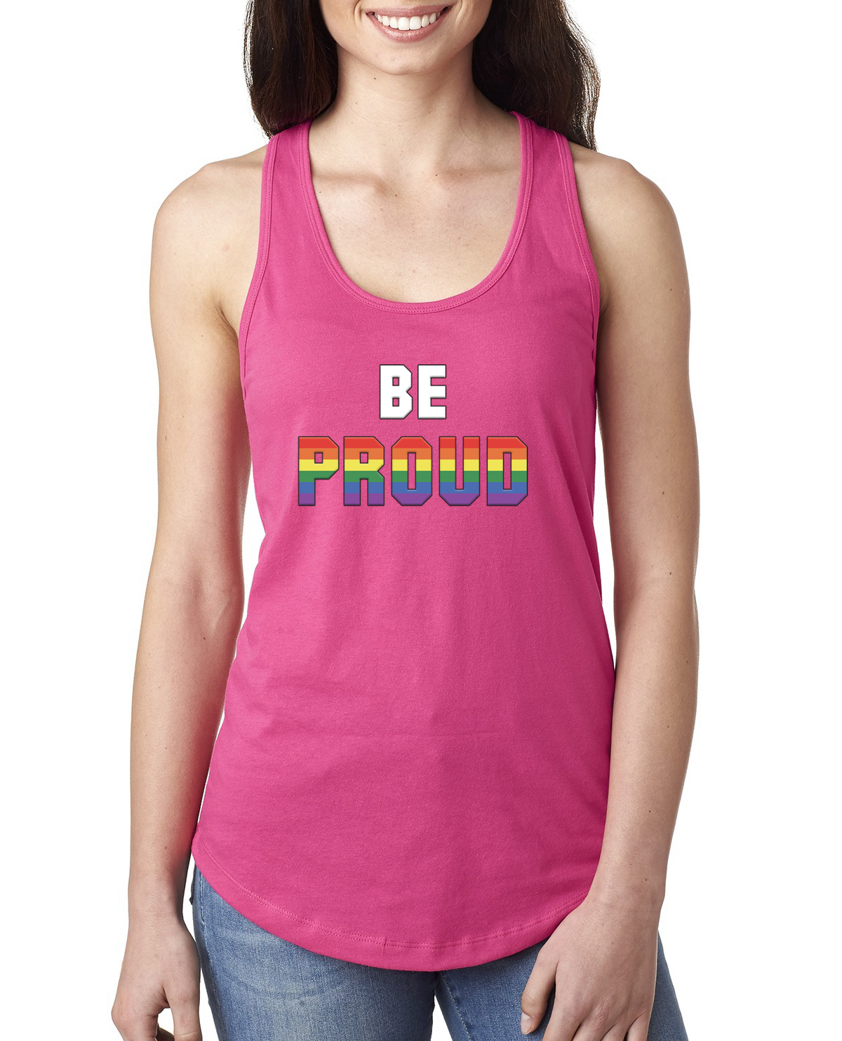 Be Proud LGBTQ Pride Rainbow Gay Lesbian Bisexual Transgender Racerback Tank Top - Picture 13 of 14
