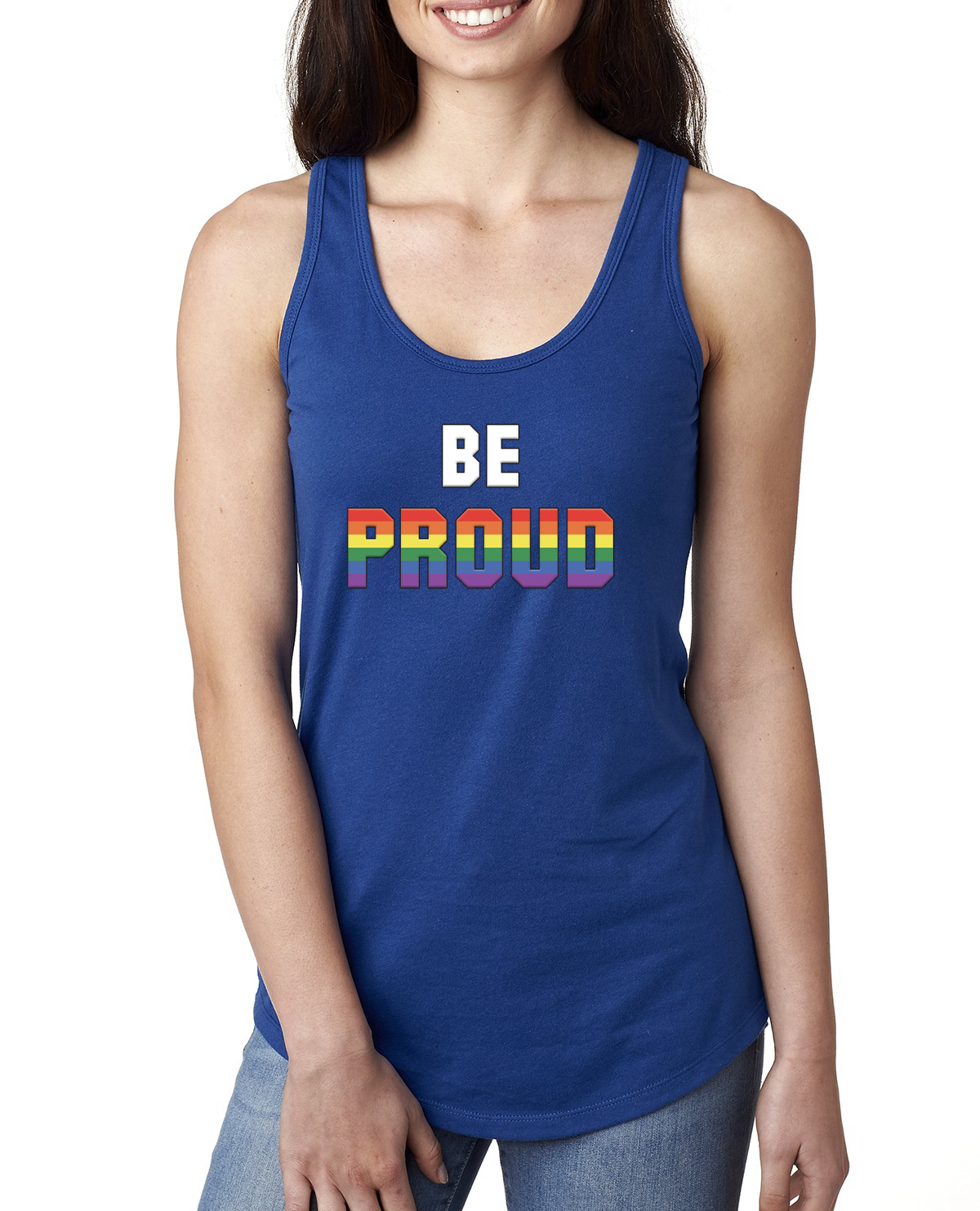 Be Proud LGBTQ Pride Rainbow Gay Lesbian Bisexual Transgender Racerback Tank Top - Picture 7 of 14