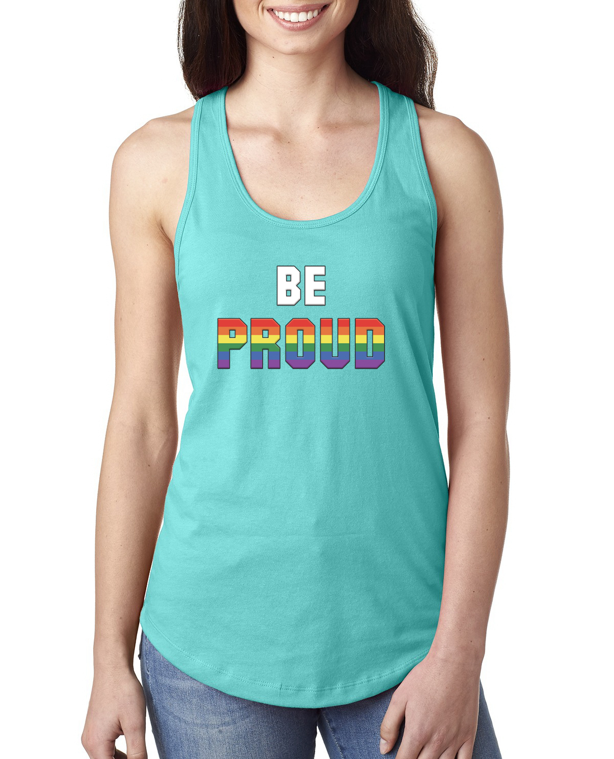 Be Proud LGBTQ Pride Rainbow Gay Lesbian Bisexual Transgender Racerback Tank Top - Picture 14 of 14