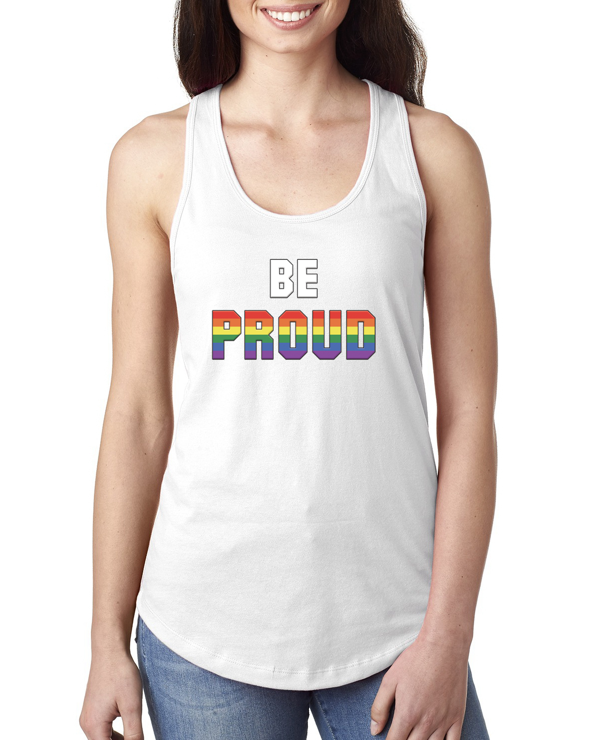 Be Proud LGBTQ Pride Rainbow Gay Lesbian Bisexual Transgender Racerback Tank Top - Picture 8 of 14