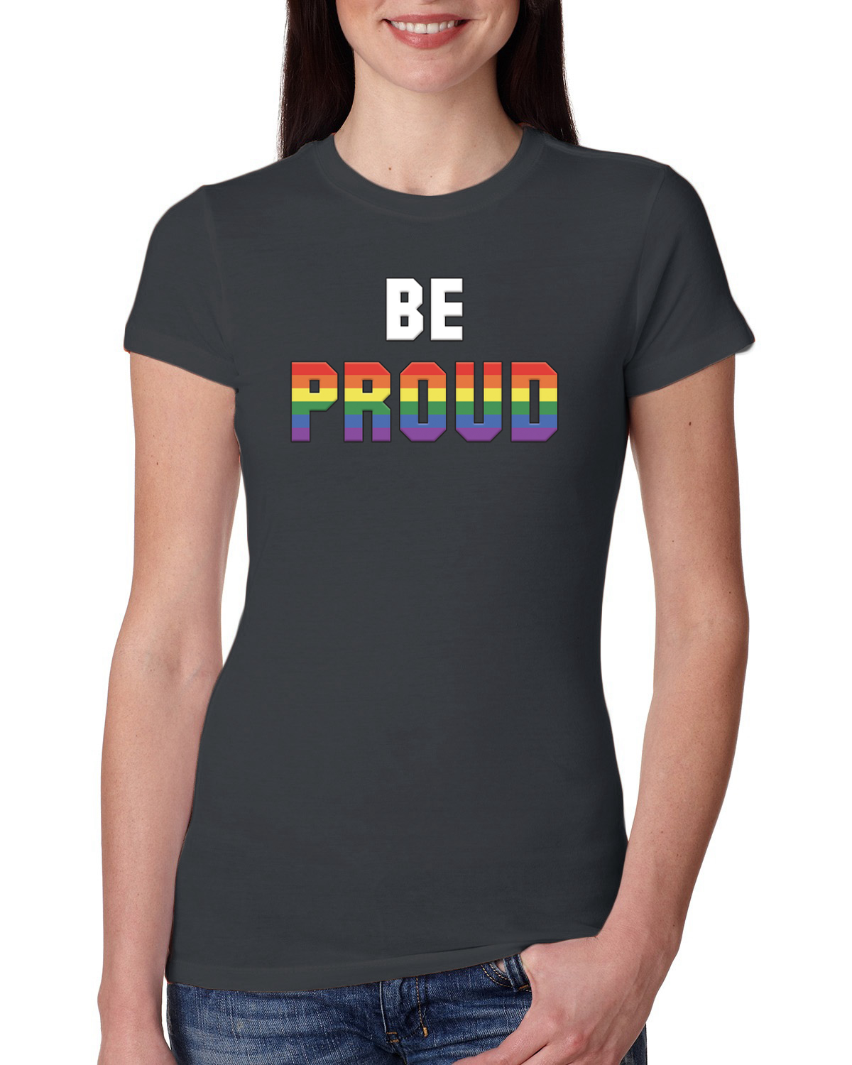 Be Proud LGBTQ Pride Rainbow Gay Lesbian Bisexual Transgender Slim Fit Tshirt - Picture 9 of 14