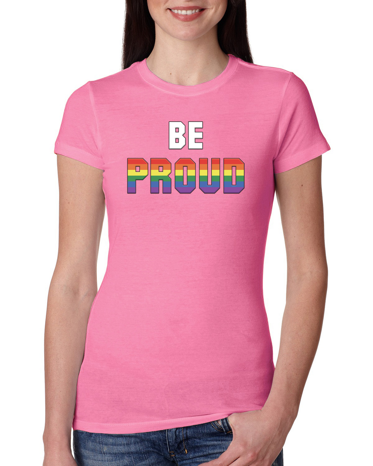 Be Proud LGBTQ Pride Rainbow Gay Lesbian Bisexual Transgender Slim Fit Tshirt - Picture 10 of 14