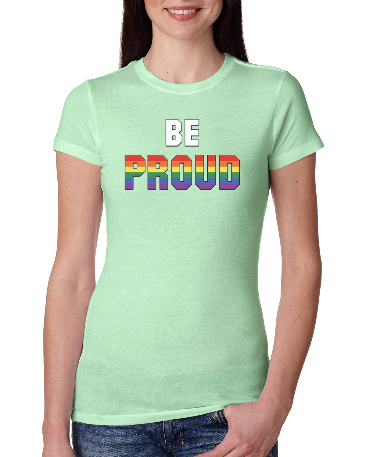 Be Proud LGBTQ Pride Rainbow Gay Lesbian Bisexual Transgender Slim Fit Tshirt - Picture 11 of 14