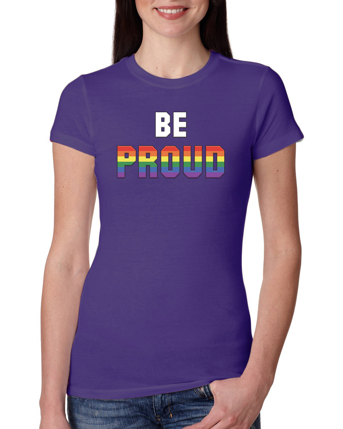 Be Proud LGBTQ Pride Rainbow Gay Lesbian Bisexual Transgender Slim Fit Tshirt - Picture 12 of 14
