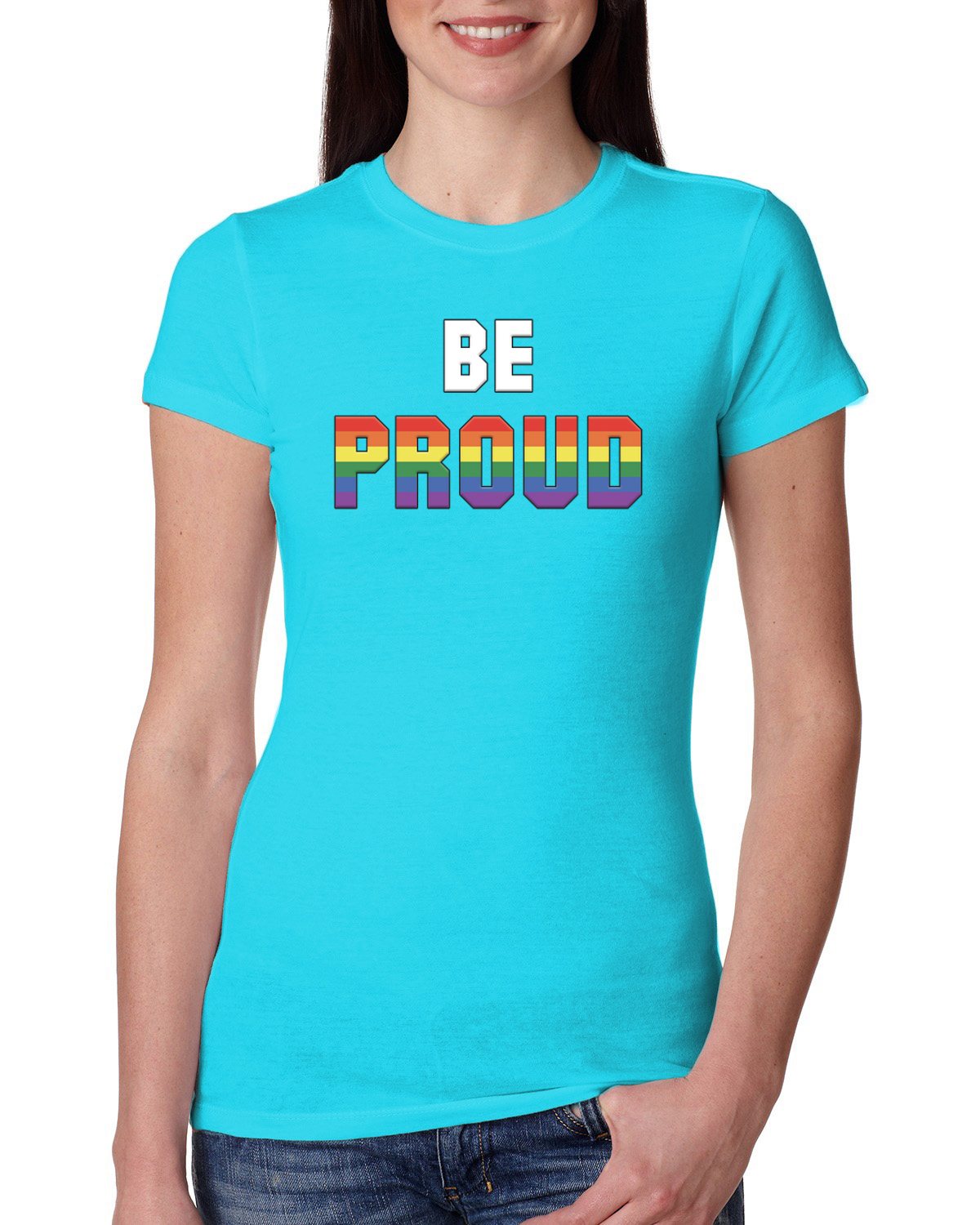 Be Proud LGBTQ Pride Rainbow Gay Lesbian Bisexual Transgender Slim Fit Tshirt - Picture 14 of 14