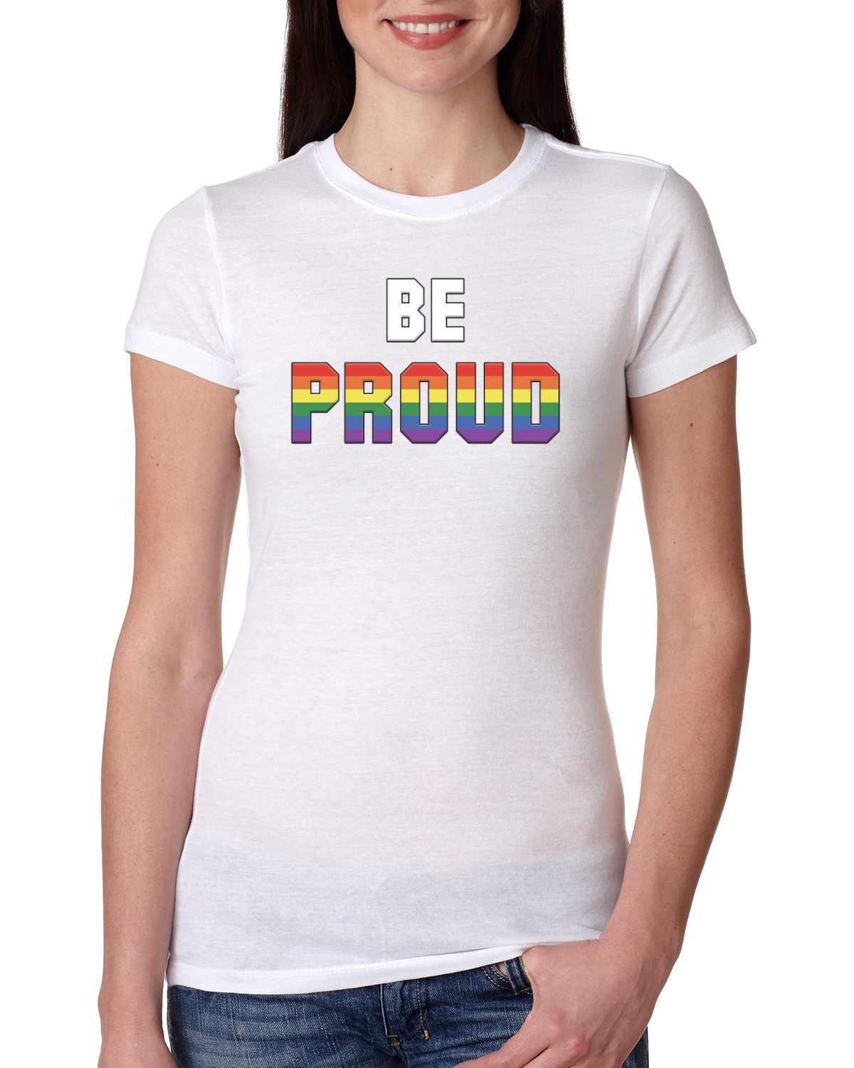 Be Proud LGBTQ Pride Rainbow Gay Lesbian Bisexual Transgender Slim Fit Tshirt - Picture 8 of 14