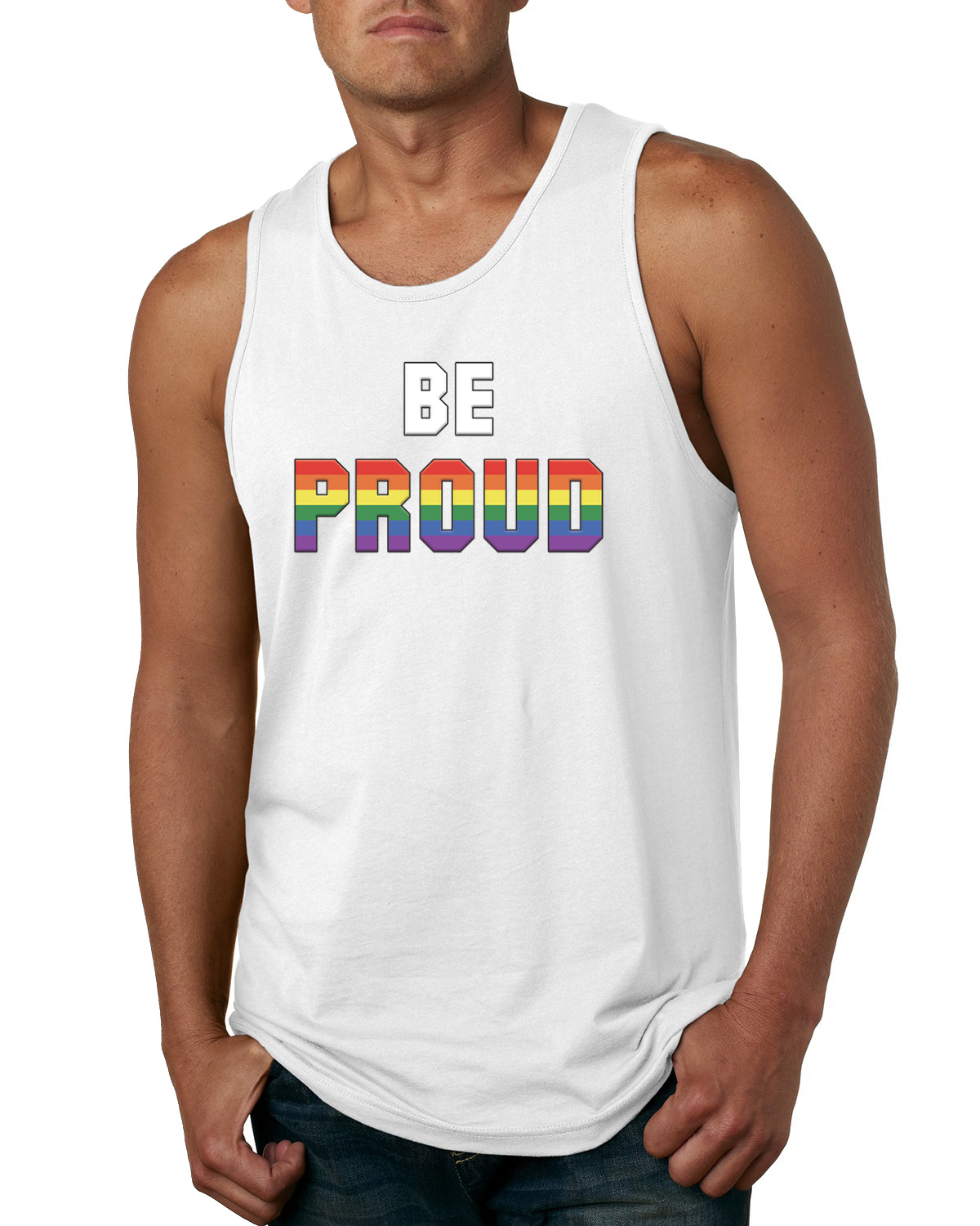 Camiseta sin mangas Be Proud LGBTQ Pride Rainbow gay lesbiana bisexual transgénero - Imagen 8 de 8