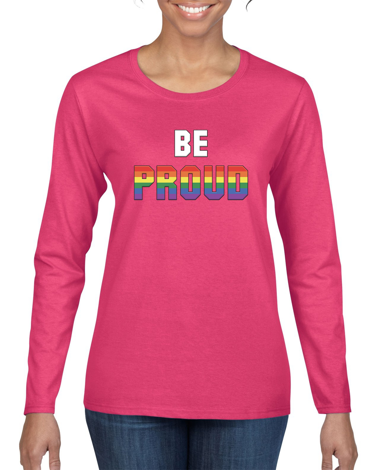 Be Proud LGBTQ Pride Rainbow Gay Lesbian Bisexual Transgender Long Sleeve Shirt - Picture 4 of 11