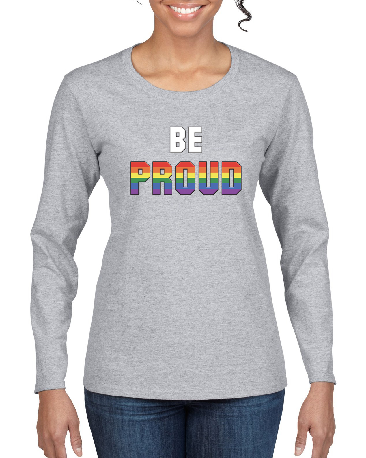 Be Proud LGBTQ Pride Rainbow Gay Lesbian Bisexual Transgender Long Sleeve Shirt - Picture 5 of 11