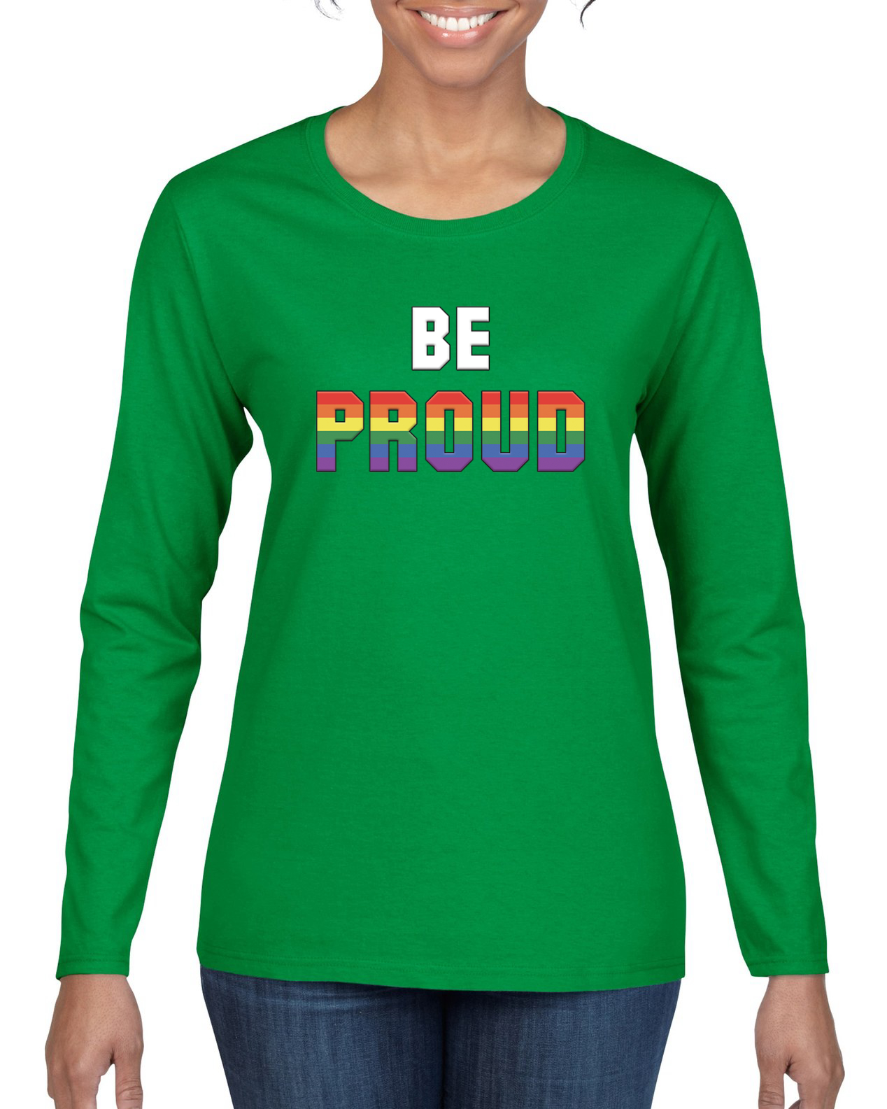 Be Proud LGBTQ Pride Rainbow Gay Lesbian Bisexual Transgender Long Sleeve Shirt - Picture 6 of 11