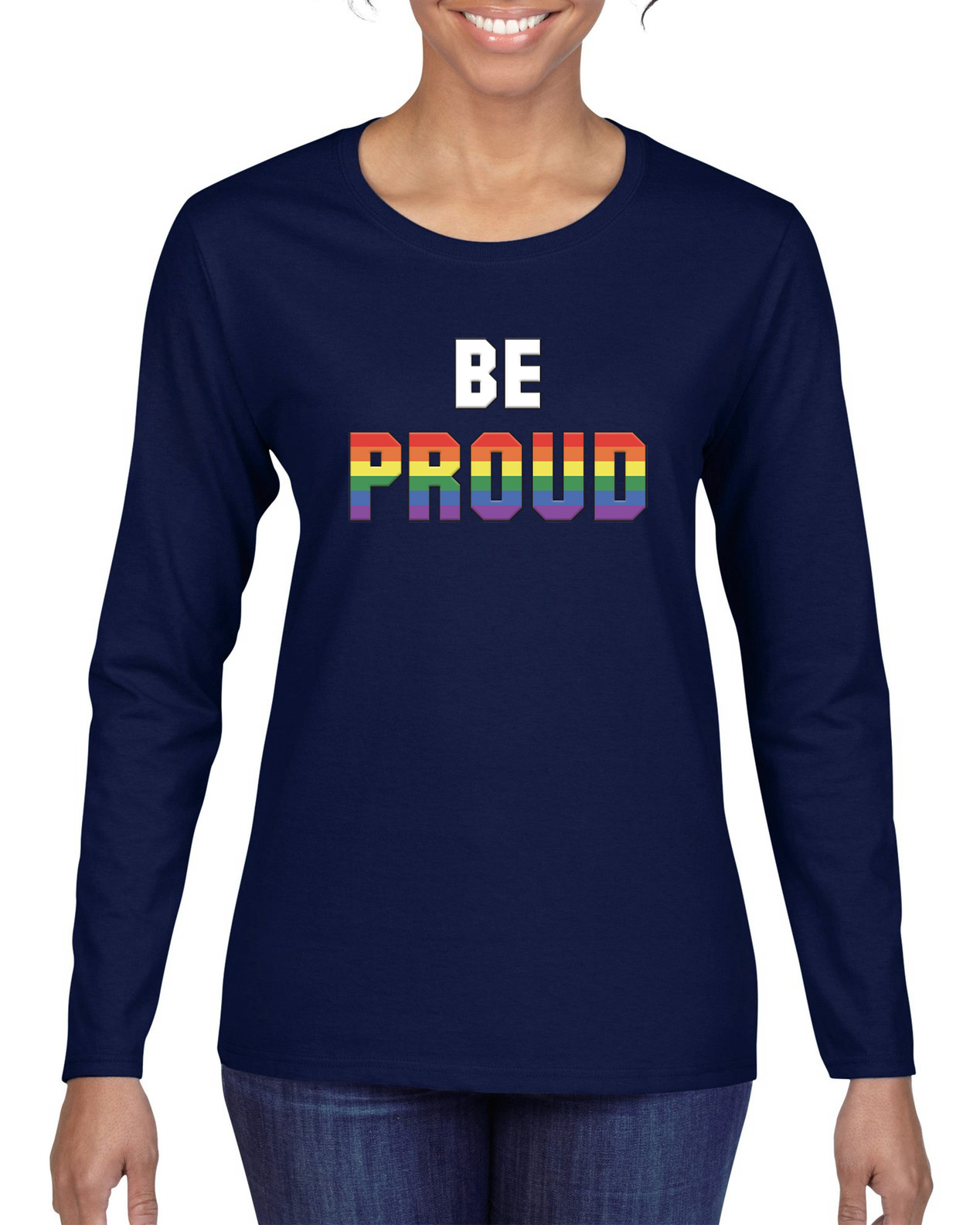 Be Proud LGBTQ Pride Rainbow Gay Lesbian Bisexual Transgender Long Sleeve Shirt - Picture 7 of 11