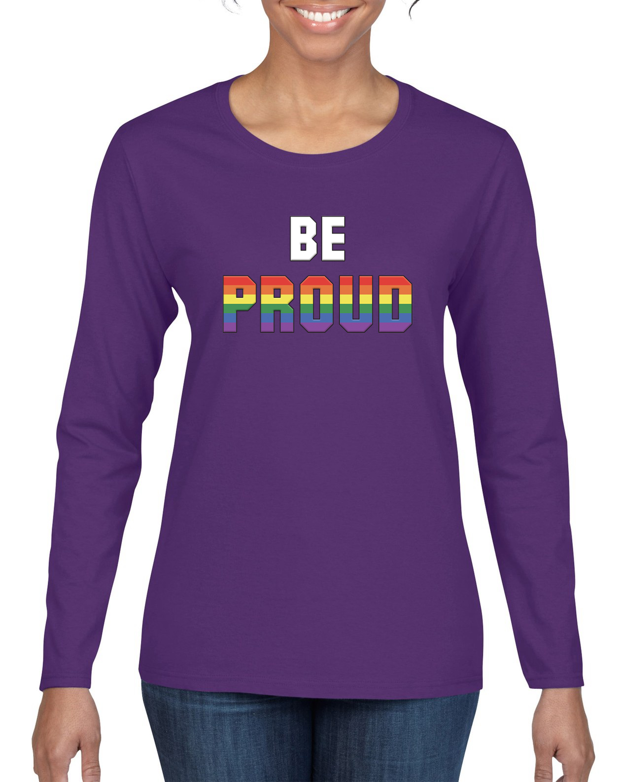 Be Proud LGBTQ Pride Rainbow Gay Lesbian Bisexual Transgender Long Sleeve Shirt - Picture 8 of 11