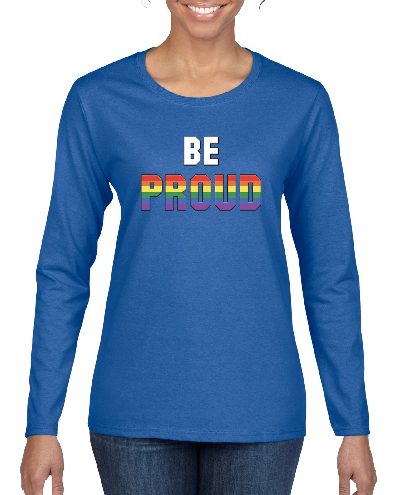Be Proud LGBTQ Pride Rainbow Gay Lesbian Bisexual Transgender Long Sleeve Shirt - Picture 9 of 11