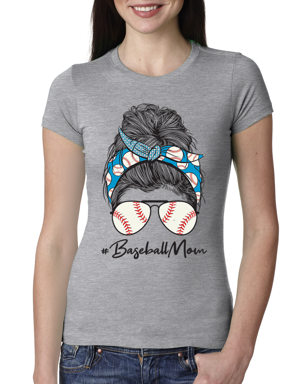 Camiseta Mom Life Béisbol Cabello Desordenado Bandana Día de la Madre Mujeres Calce Ajustado Junior - Imagen 3 de 9