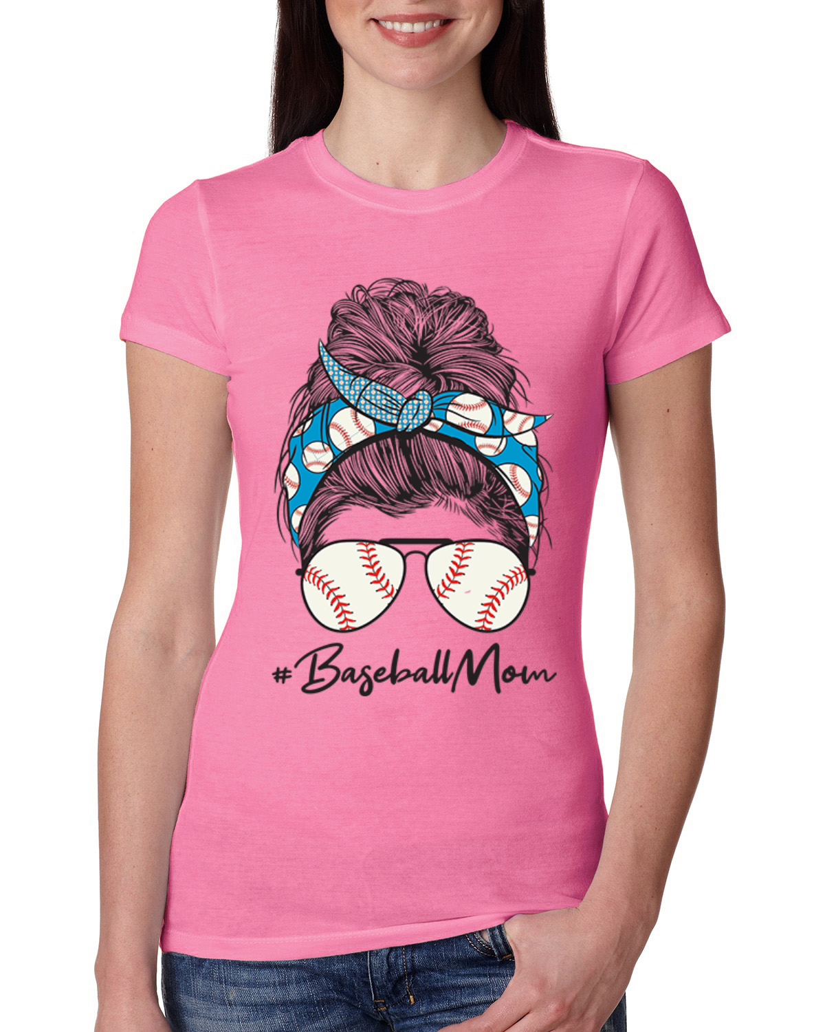 Camiseta Mom Life Béisbol Cabello Desordenado Bandana Día de la Madre Mujeres Calce Ajustado Junior - Imagen 6 de 9