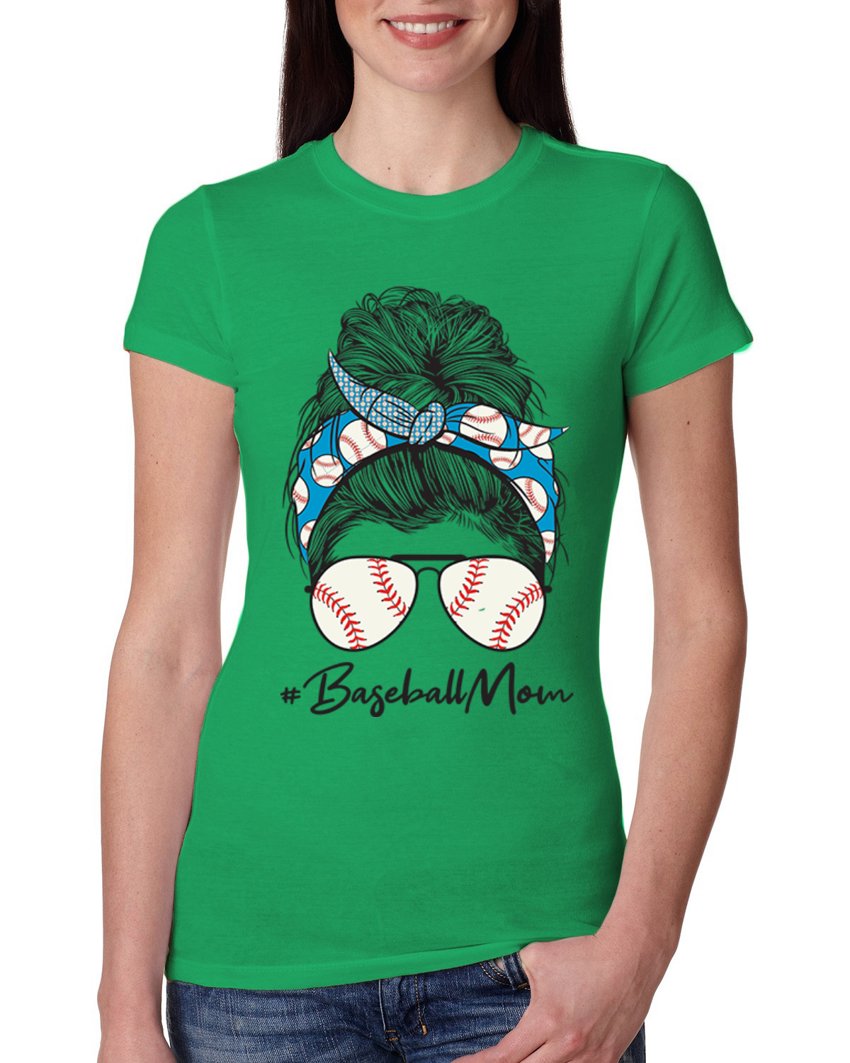Camiseta Mom Life Béisbol Cabello Desordenado Bandana Día de la Madre Mujeres Calce Ajustado Junior - Imagen 4 de 9