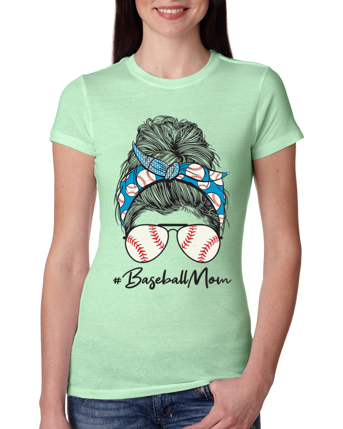 Camiseta Mom Life Béisbol Cabello Desordenado Bandana Día de la Madre Mujeres Calce Ajustado Junior - Imagen 7 de 9