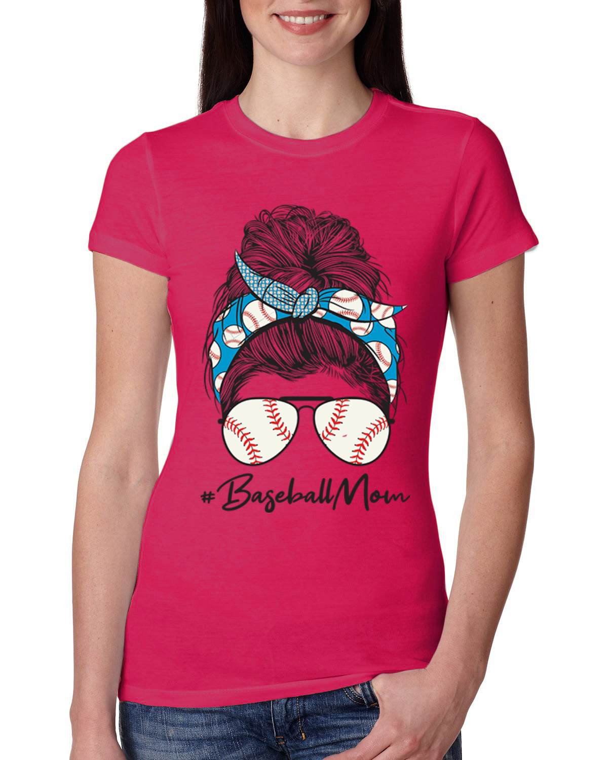 Camiseta Mom Life Béisbol Cabello Desordenado Bandana Día de la Madre Mujeres Calce Ajustado Junior - Imagen 8 de 9