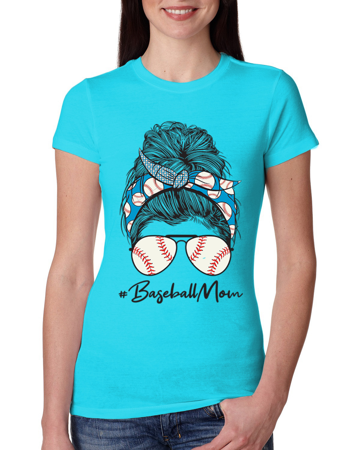 Camiseta Mom Life Béisbol Cabello Desordenado Bandana Día de la Madre Mujeres Calce Ajustado Junior - Imagen 9 de 9