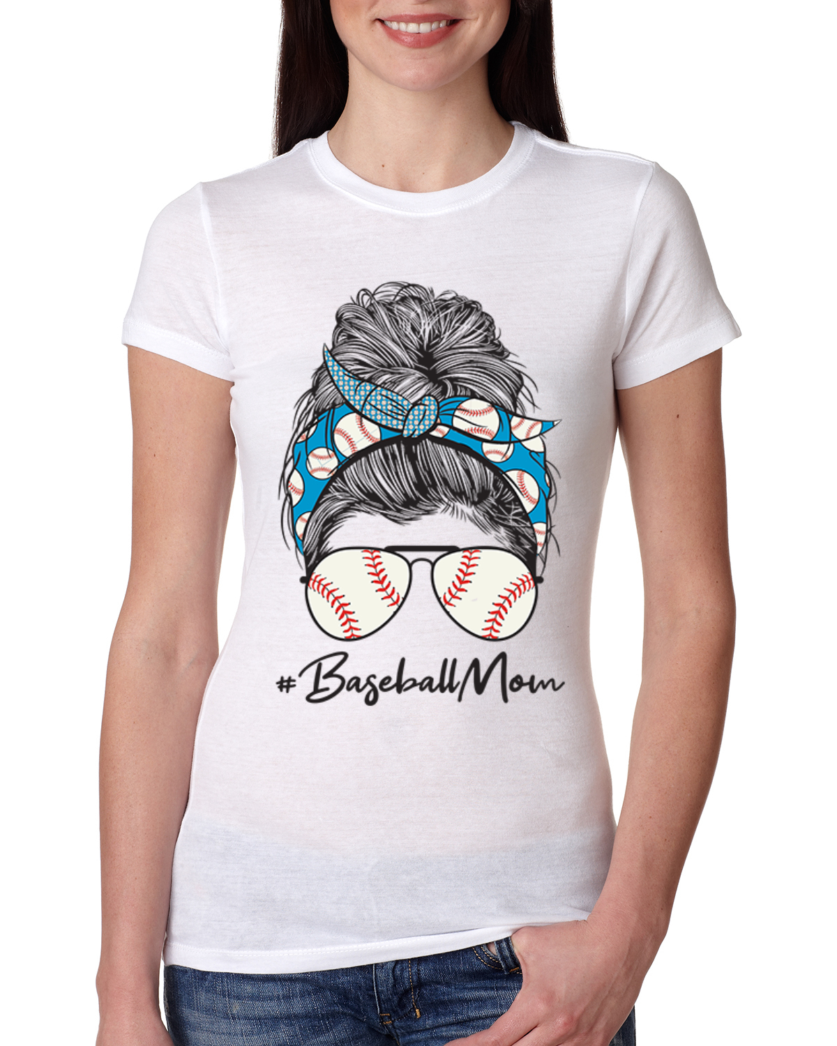 Camiseta Mom Life Béisbol Cabello Desordenado Bandana Día de la Madre Mujeres Calce Ajustado Junior - Imagen 5 de 9