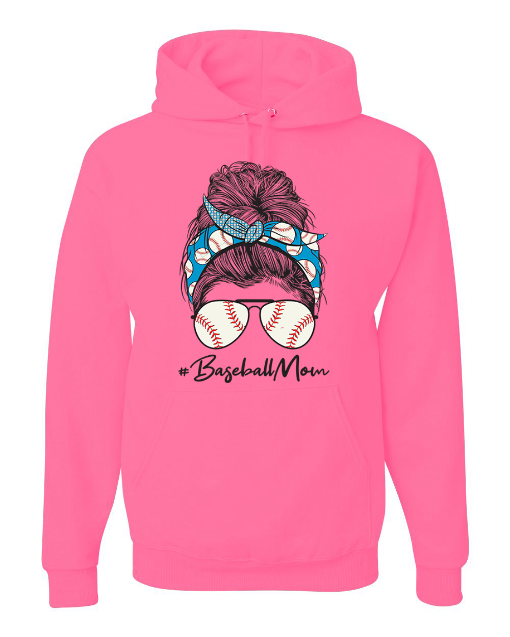 Mom Life Baseball Messy Hair Bandana Mothers Day Men Women Hooded Sweatshirt - Picture 7 of 12