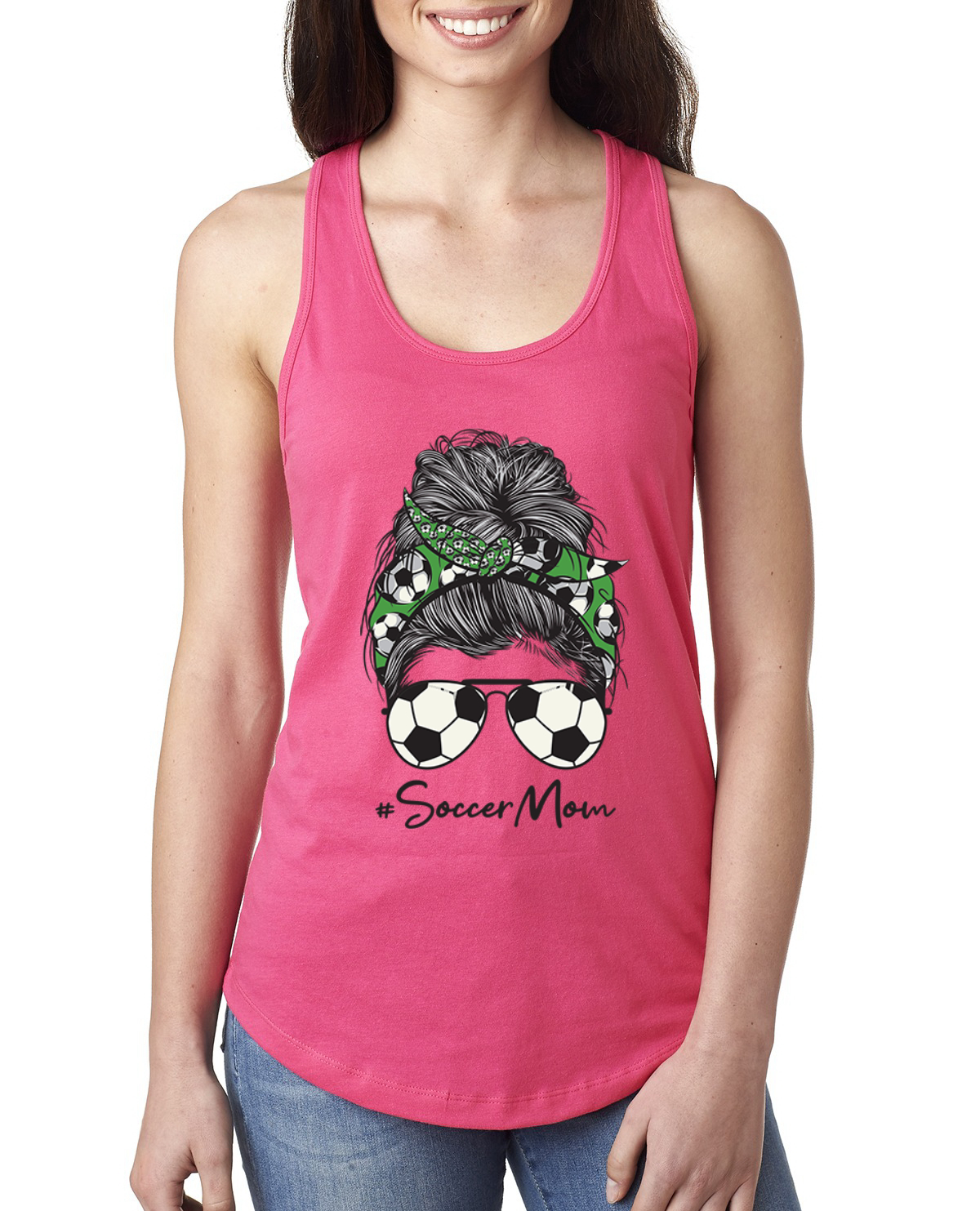 Camiseta sin mangas Mom Soccer Life pañuelo pelo desordenado día de la madre damas espalda corredora - Imagen 6 de 9