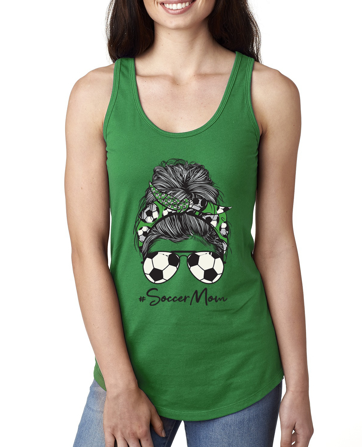 Camiseta sin mangas Mom Soccer Life pañuelo pelo desordenado día de la madre damas espalda corredora - Imagen 4 de 9