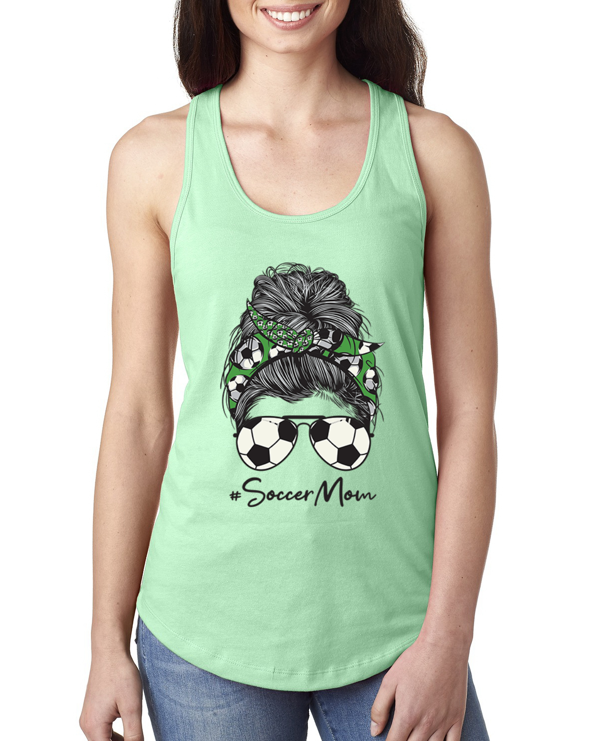 Camiseta sin mangas Mom Soccer Life pañuelo pelo desordenado día de la madre damas espalda corredora - Imagen 7 de 9