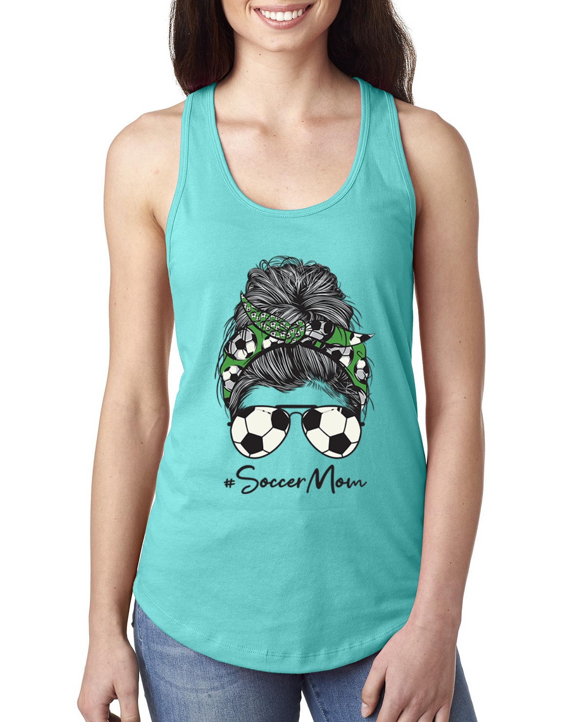 Camiseta sin mangas Mom Soccer Life pañuelo pelo desordenado día de la madre damas espalda corredora - Imagen 9 de 9