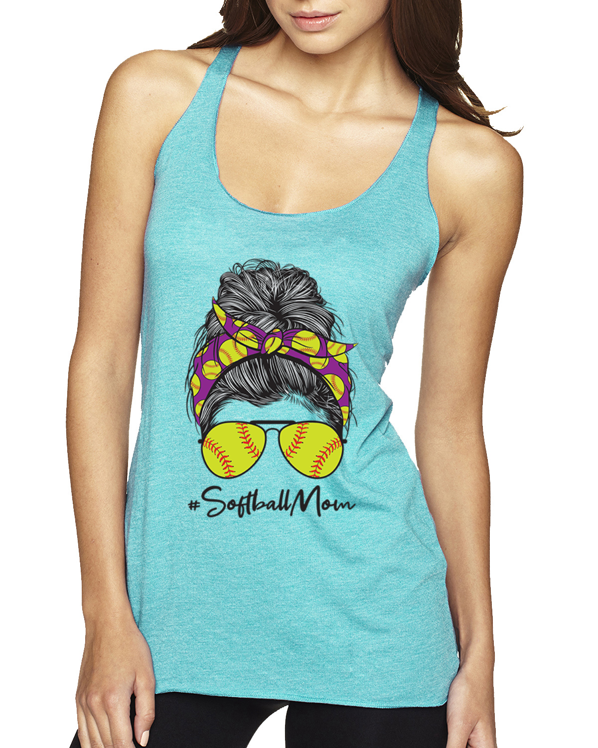 Top sin mangas Mom Softbol Life Desordenado Cabello Bandana Día de las Madres Tri-Mezcla Racerback - Imagen 3 de 9