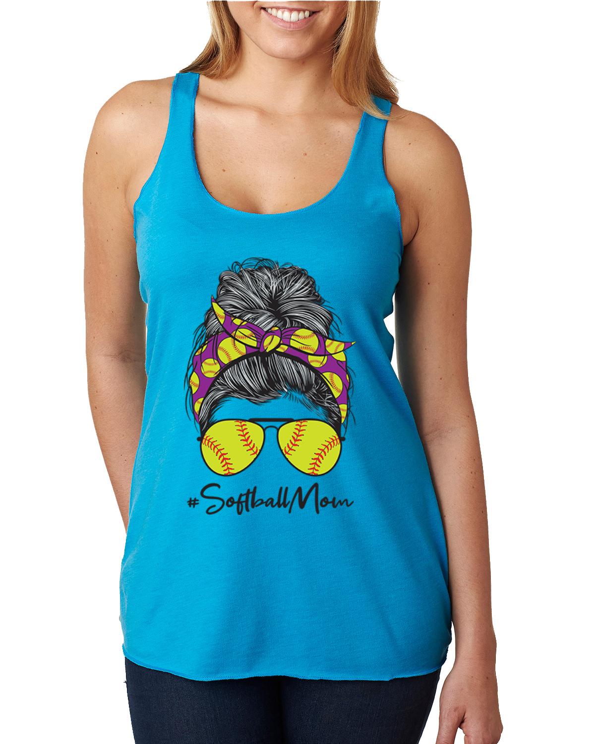 Top sin mangas Mom Softbol Life Desordenado Cabello Bandana Día de las Madres Tri-Mezcla Racerback - Imagen 8 de 9