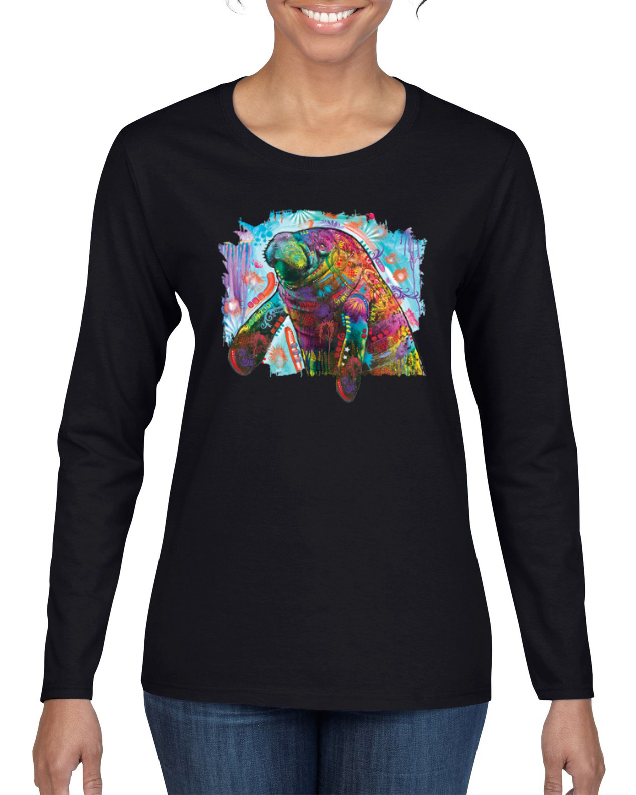 Camiseta deportiva de manga larga pintada manatí Dean Russo diseño arco iris - Imagen 2 de 6