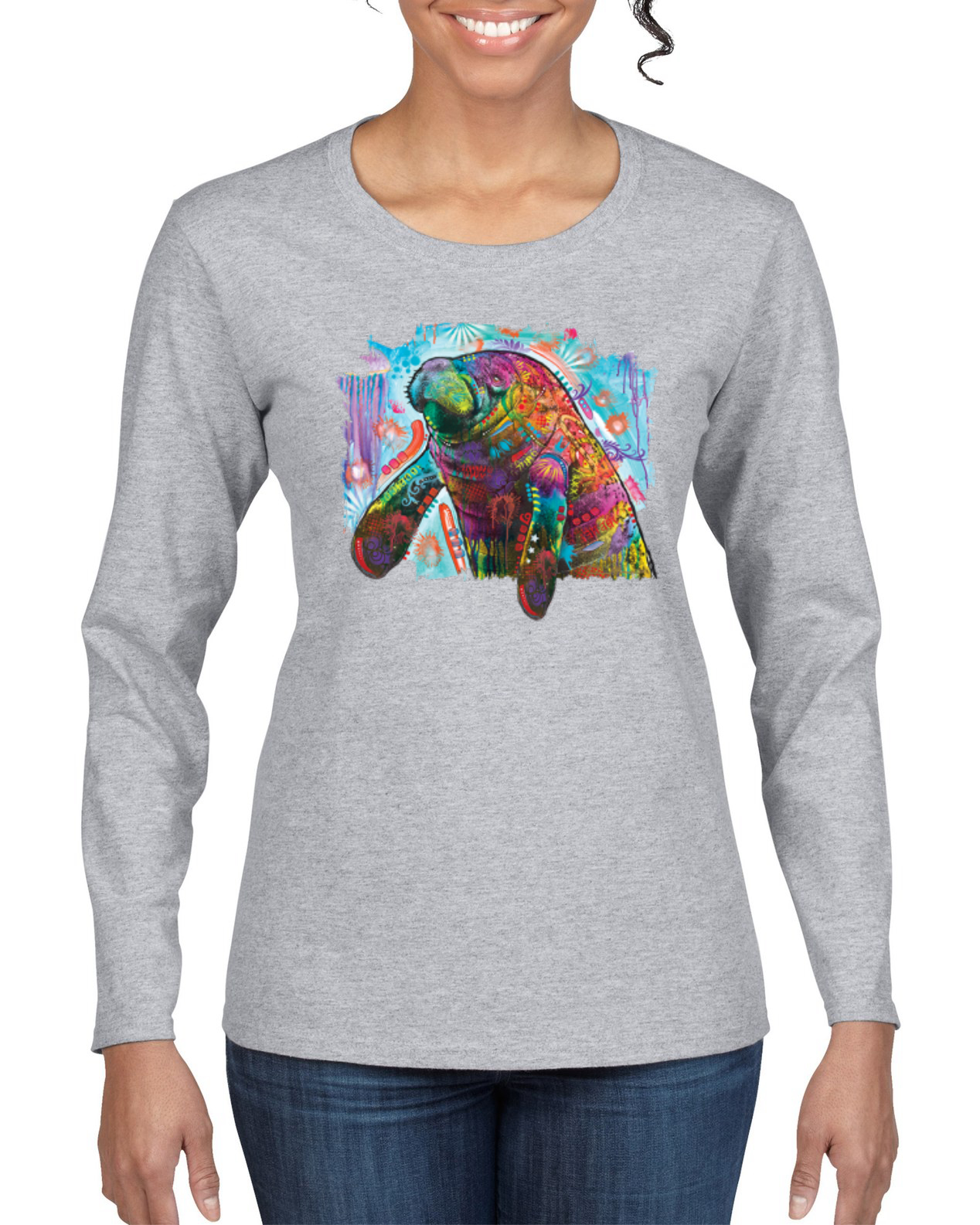 Camiseta deportiva de manga larga pintada manatí Dean Russo diseño arco iris - Imagen 3 de 6