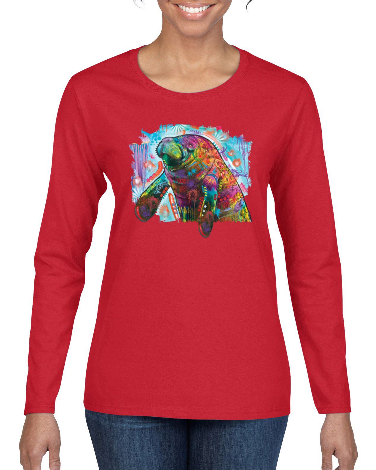 Camiseta deportiva de manga larga pintada manatí Dean Russo diseño arco iris - Imagen 4 de 6