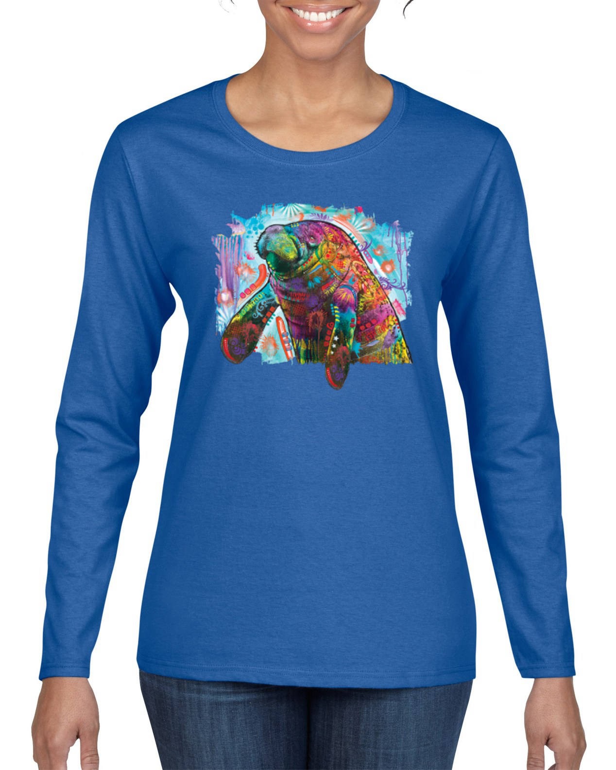 Camiseta deportiva de manga larga pintada manatí Dean Russo diseño arco iris - Imagen 5 de 6