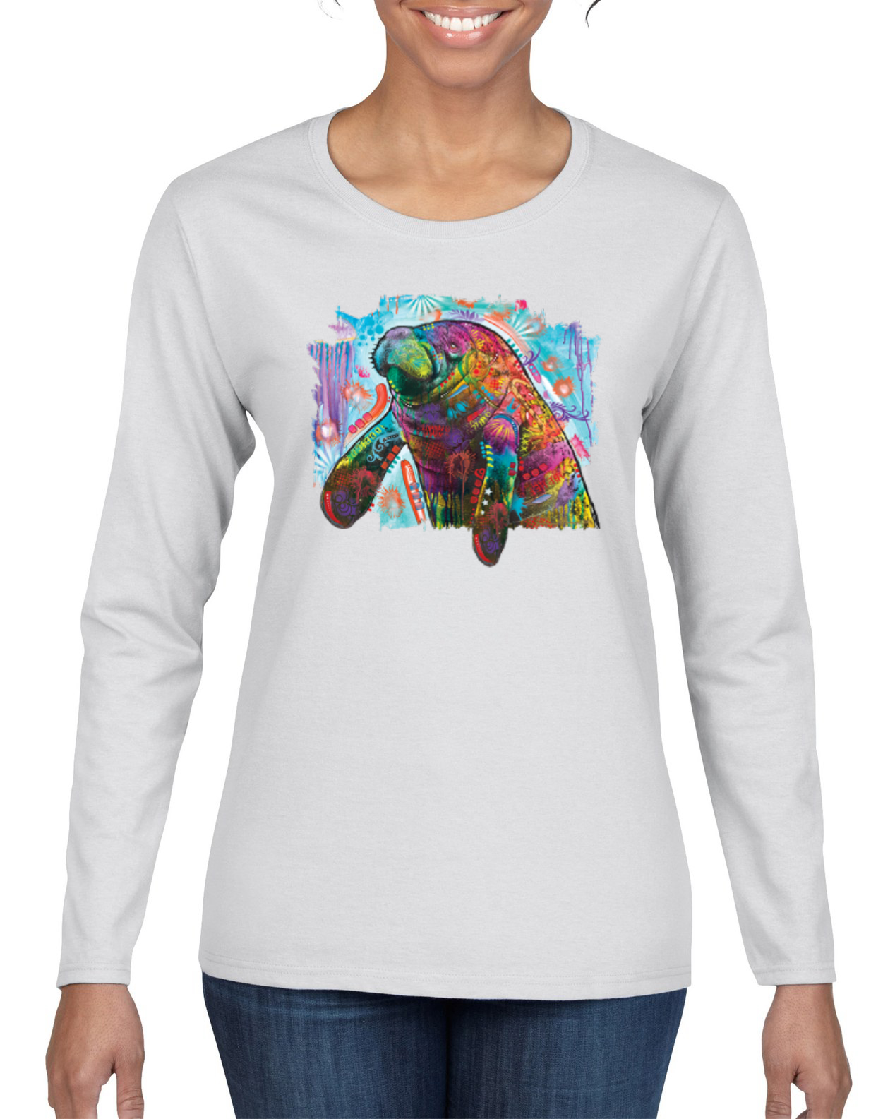 Camiseta deportiva de manga larga pintada manatí Dean Russo diseño arco iris - Imagen 6 de 6