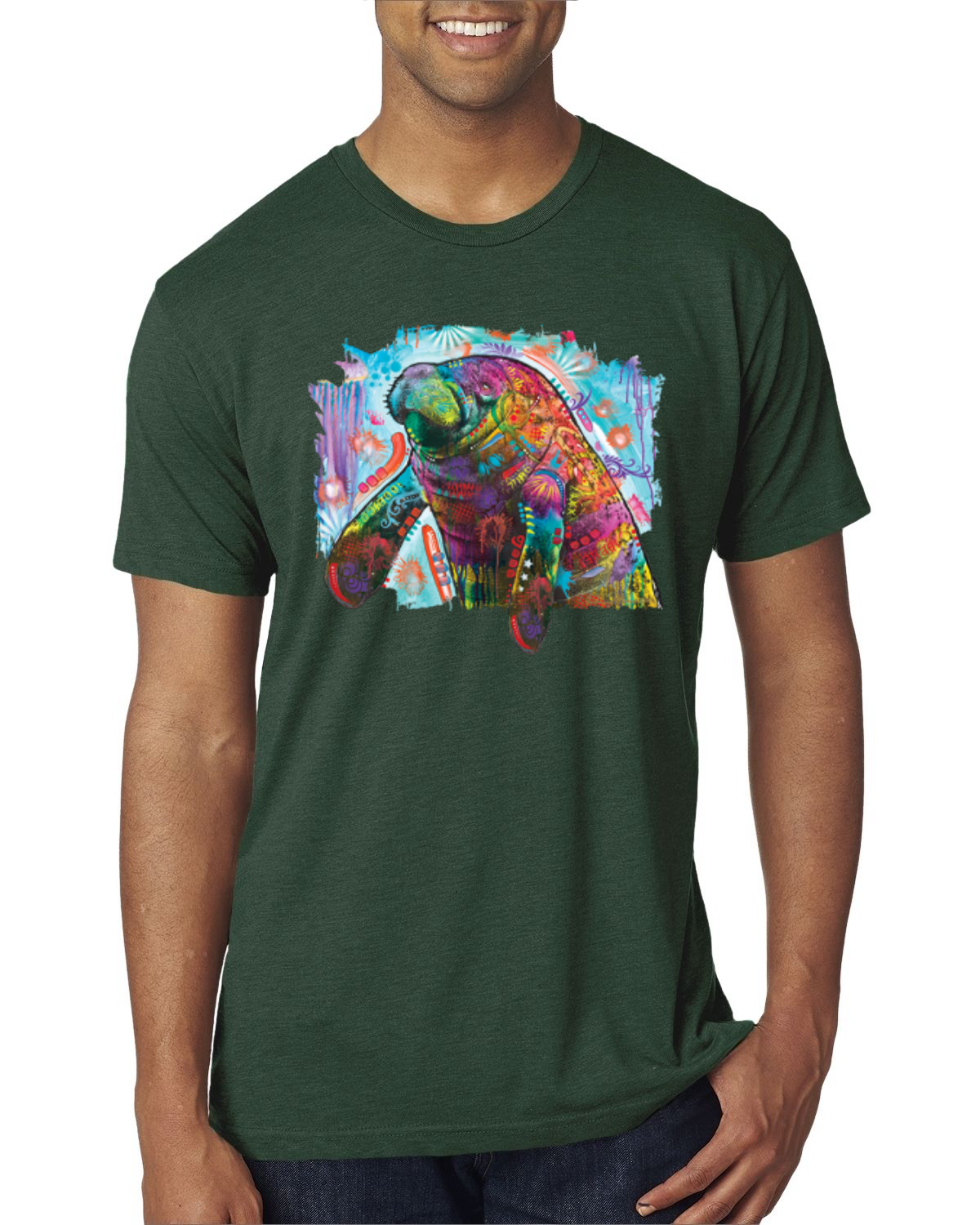 Camiseta Dean Russo Diseño Manatí Pintado Arco Iris para Hombre Premium Tri Mezcla - Imagen 2 de 11