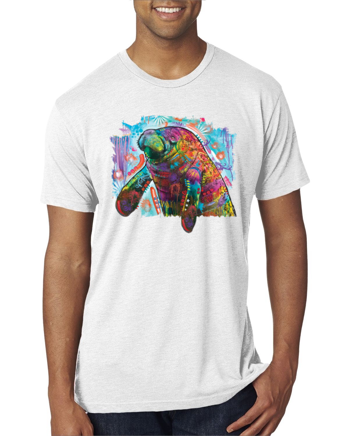 Camiseta Dean Russo Diseño Manatí Pintado Arco Iris para Hombre Premium Tri Mezcla - Imagen 3 de 11