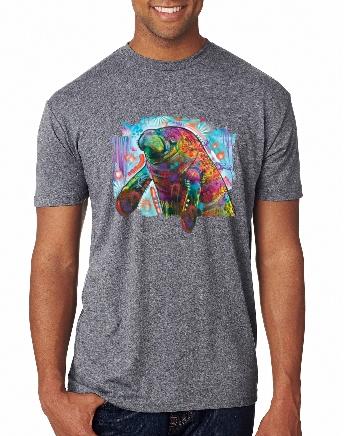 Camiseta Dean Russo Diseño Manatí Pintado Arco Iris para Hombre Premium Tri Mezcla - Imagen 4 de 11